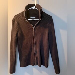 World Republic Fill Zip Cotton Blend Black Ribbed Cardigan‎ Womens Sz M
